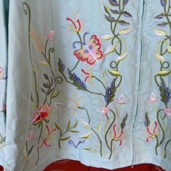 Quaker Factory Jackets & Blazers - Retro‎ Quaker Factory Embroidered Jacket Floral Butterfly  Aqua Spring Medium
